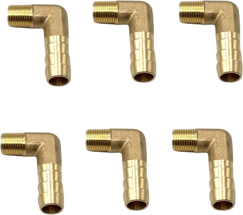 Bumugufu 6 Pcs Brass Barb Elbow Fittings, 3/8 Inch Barb to 1/8 Inch NPT Male Thread for Low-pressure,Fuel,Air and Non-potable Water Chilling Application - Image 3